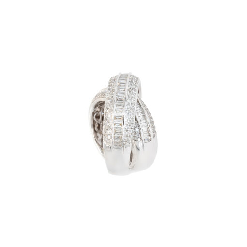 18k White Gold 2.60ctw Round Brilliant and Baguette Natural Diamond Crossover Ring - Image 10