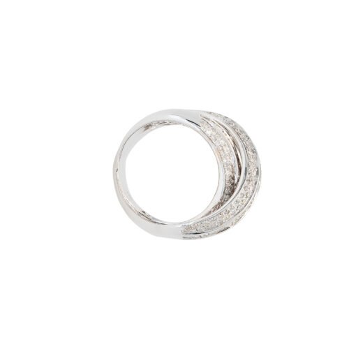18k White Gold 2.60ctw Round Brilliant and Baguette Natural Diamond Crossover Ring - Image 7