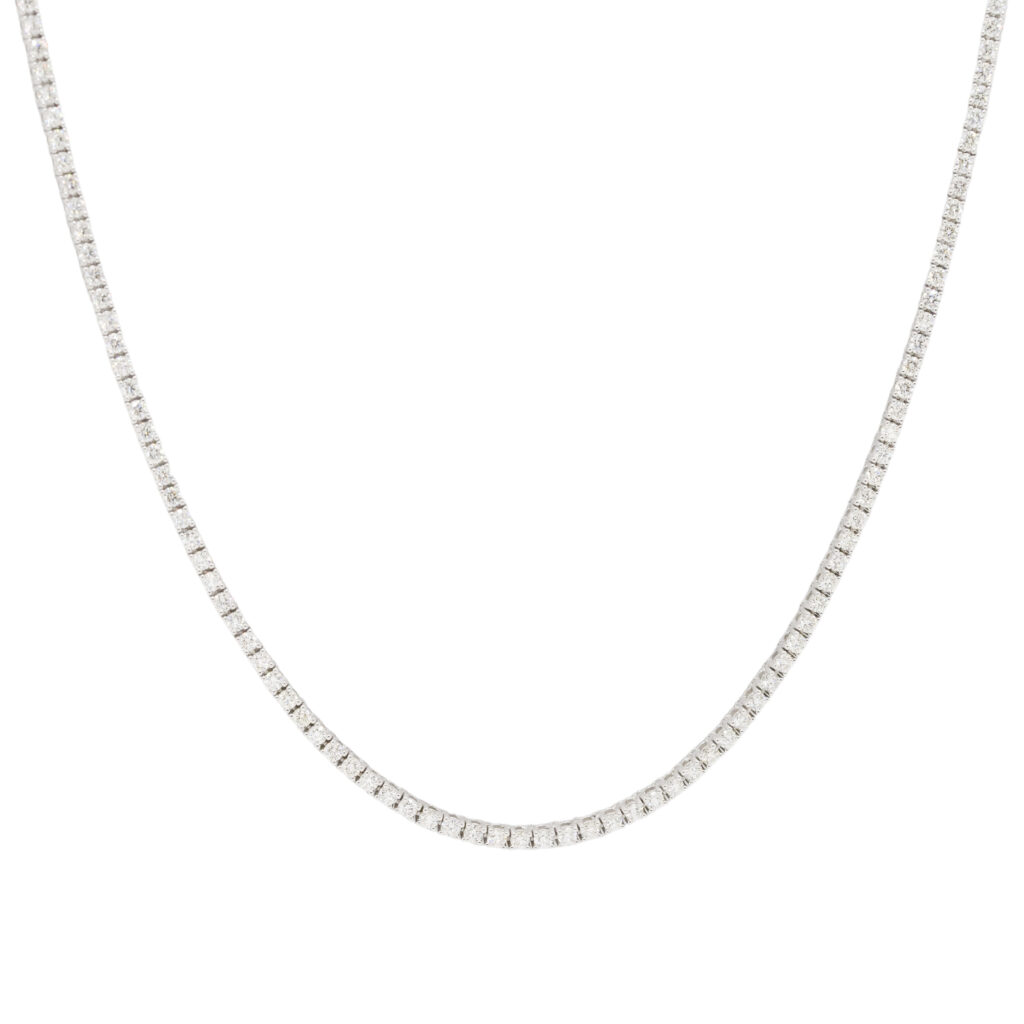 14k White Gold Flower Pendant on a 4.65ctw Natural Round Brilliant Diamond Tennis Necklace White Gold Pendant Necklace