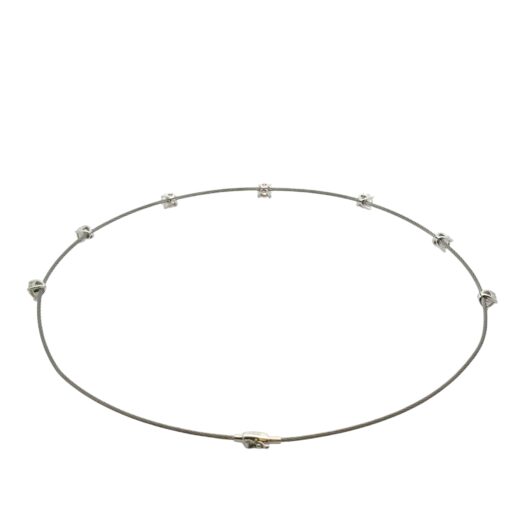 14k White Gold and Stainless Steel Cable 7-Stone Diamond Choker Necklace - Image 5