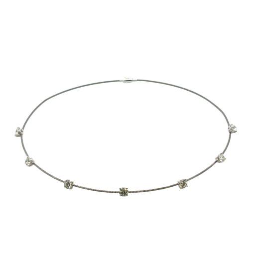 14k White Gold and Stainless Steel Cable 7-Stone Diamond Choker Necklace - Image 3