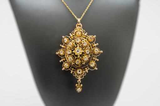 14k Yellow Gold Pendant with Natural Rose Mixed Cut Diamond Necklace - Image 7