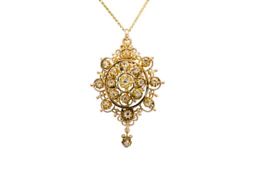 14k Yellow Gold Pendant with Natural Rose Mixed Cut Diamond Necklace