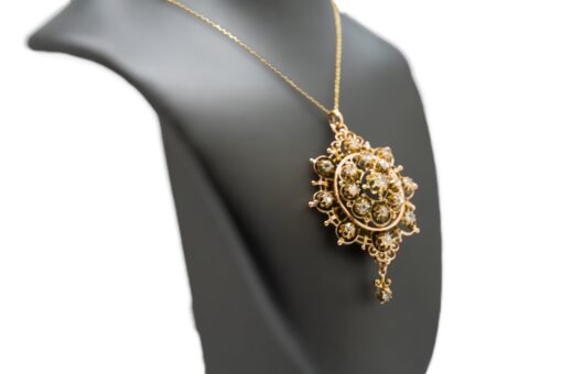 14k Yellow Gold Pendant with Natural Rose Mixed Cut Diamond Necklace - Image 8