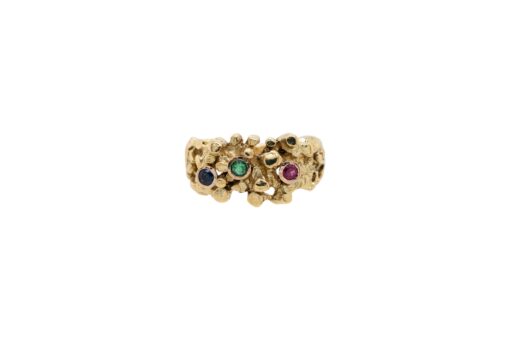 14k Yellow Gold Vintage Ring Set With Emeralds and Sapphires