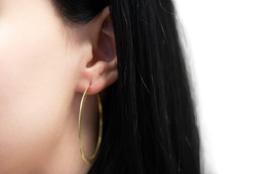 18k Yellow Gold Hammered Hoop Earrings - Image 6