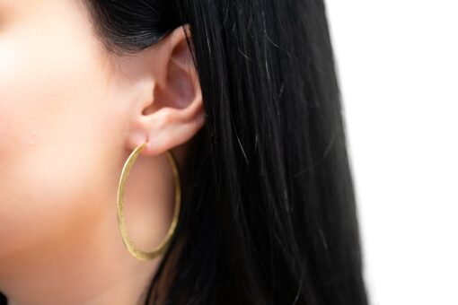 18k Yellow Gold Hammered Hoop Earrings - Image 7