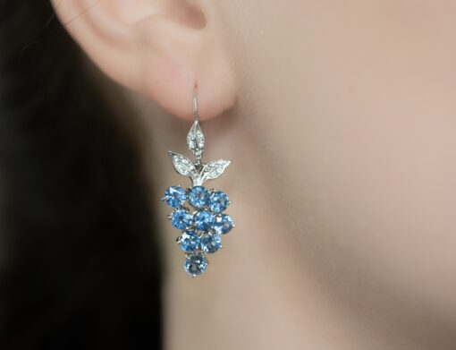 Cathy Waterman Natural Diamond and Sapphire Grape Dangle Drop Platinum Earrings - Image 4