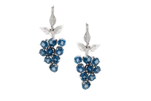 Cathy Waterman Natural Diamond and Sapphire Grape Dangle Drop Platinum Earrings