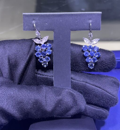 Cathy Waterman Natural Diamond and Sapphire Grape Dangle Drop Platinum Earrings - Image 6