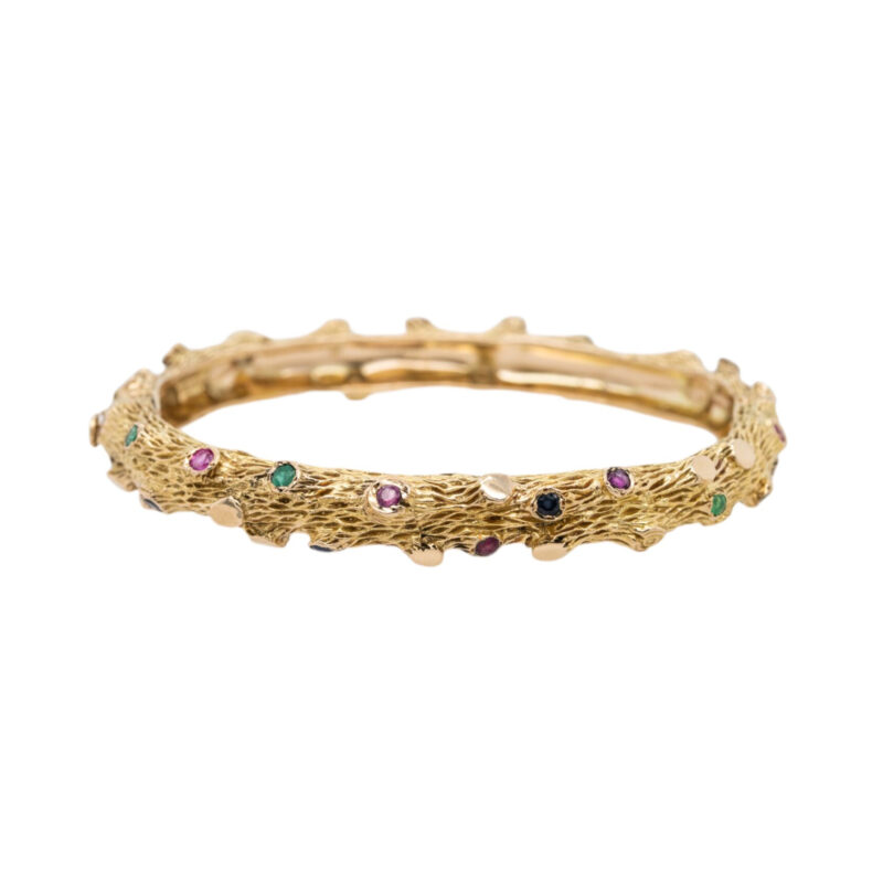 Emerald Sapphire Bark Bangle