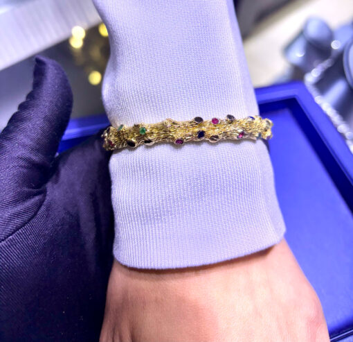 Emerald Sapphire Bark Bangle