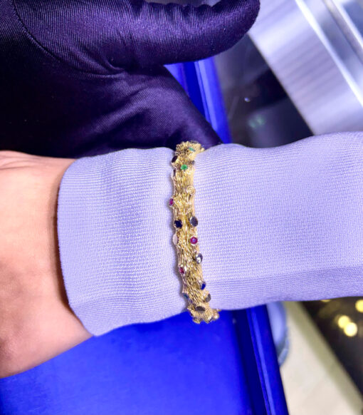 Emerald Sapphire Bark Bangle