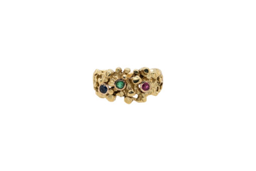 Emerald Sapphire Bark Ring