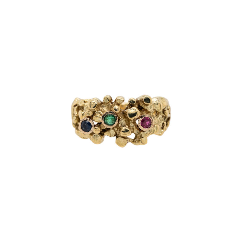 Emerald Sapphire Bark Ring