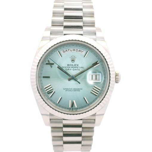 Rolex 228236 Platinum Day-Date Ice Blue Roman Dial Watch