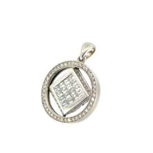 14k White Gold 3 ctw Natural Diamond Spinning Center Halo Pendant