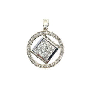 14k White Gold 3 ctw Natural Diamond Spinning Center Halo Pendant