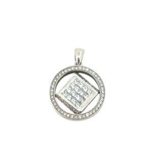 14k White Gold 3 ctw Natural Diamond Spinning Center Halo Pendant
