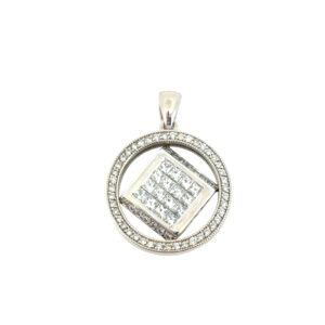 14k White Gold 3 ctw Natural Diamond Spinning Center Halo Pendant