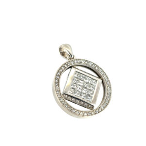 14k White Gold 3 ctw Natural Diamond Spinning Center Halo Pendant