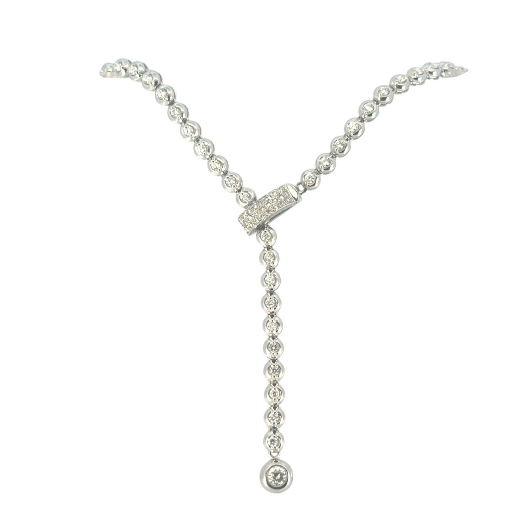 18k White Gold Round Brilliant Diamond Adjustable Drop Necklace