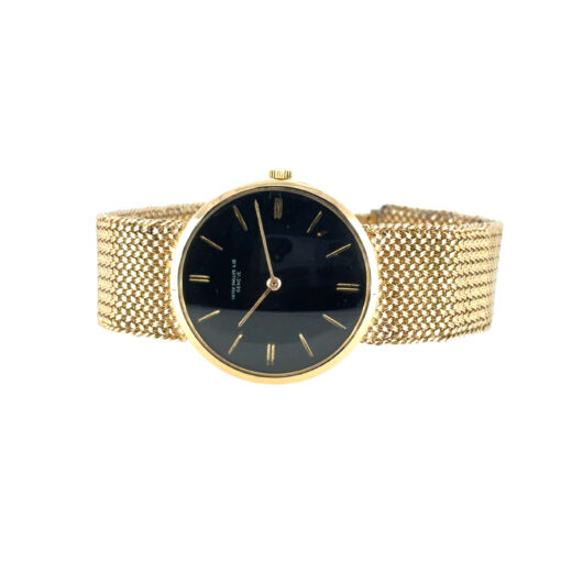 Patek Phillipe 18k Yellow Gold Vintage Black Dial Aftermarket 14k Soldered on Bracelet