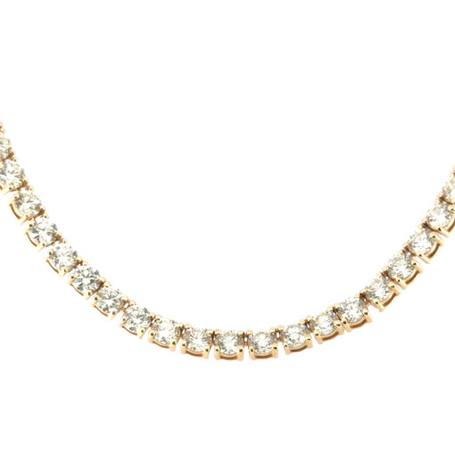 14k Yellow Gold 16.36ctw Natural Round Brilliant Diamond 4 Prong Tennis Necklace