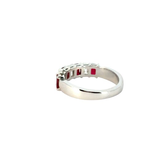 14k White Gold 1.72ctw Natural Emerald Cut Diamond and Ruby Ring