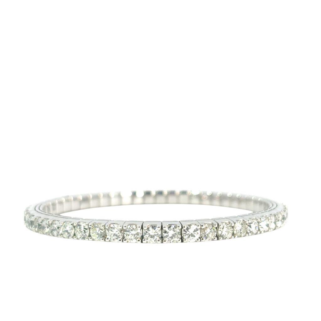 14k White Gold 8.24ctw Natural Round Brilliant Diamond Flexible Bangle Bracelet