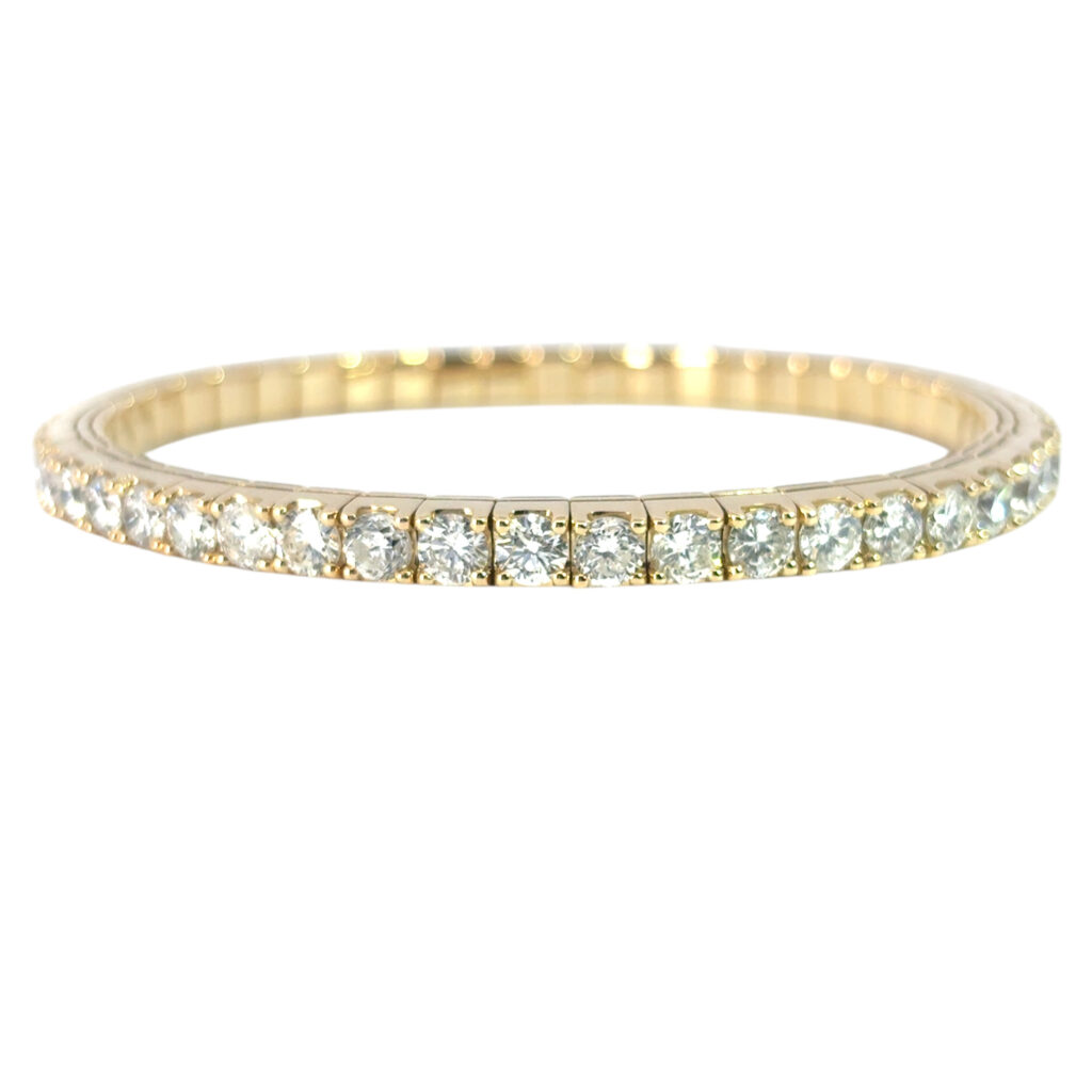 14k Yellow Gold 10.62ctw Natural Round Brilliant Diamond Flexible Bangle Bracelet