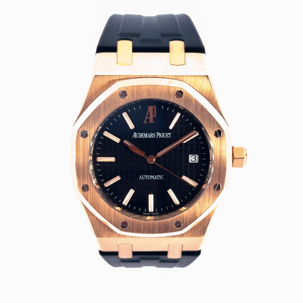 Audemars Piguet 15300OR Watch Royal Oak 18k Rose Gold on Black 39mm RubberB Strap