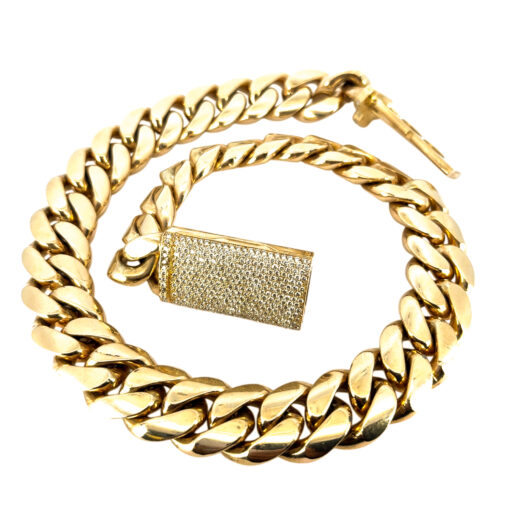 10k Yellow Gold Cuban Chain Link Necklace with 6.3 ctw Diamond Box Clasp