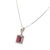 14k White Gold Glass Filled Ruby with Diamond Pendant on a 14k White Gold Classic Box Chain Necklace - Image 9