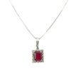 14k White Gold Glass Filled Ruby with Diamond Pendant on a 14k White Gold Classic Box Chain Necklace - Image 10
