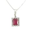 14k White Gold Glass Filled Ruby with Diamond Pendant on a 14k White Gold Classic Box Chain Necklace - Image 12