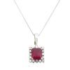 14k White Gold Glass Filled Ruby with Diamond Pendant on a 14k White Gold Classic Box Chain Necklace - Image 13
