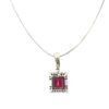 14k White Gold Glass Filled Ruby with Diamond Pendant on a 14k White Gold Classic Box Chain Necklace - Image 3
