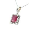 14k White Gold Glass Filled Ruby with Diamond Pendant on a 14k White Gold Classic Box Chain Necklace - Image 6