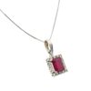 14k White Gold Glass Filled Ruby with Diamond Pendant on a 14k White Gold Classic Box Chain Necklace - Image 8
