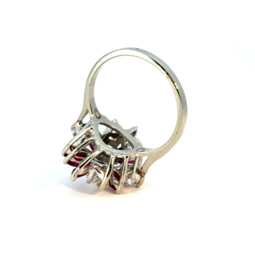 14k White Gold 0.77ctw Diamond Red Gemstone Cluster Ring