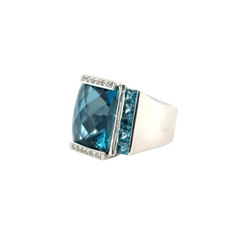 18k White Gold Blue Topaz and Diamond Ring