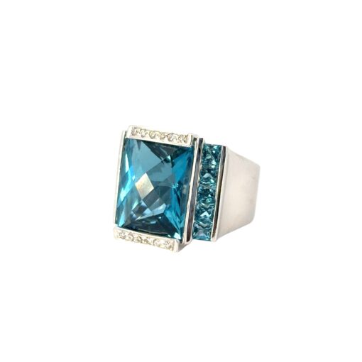 18k White Gold Blue Topaz and Diamond Ring