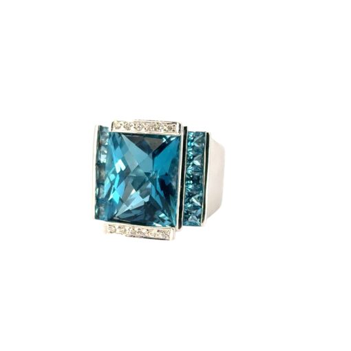 18k White Gold Blue Topaz and Diamond Ring
