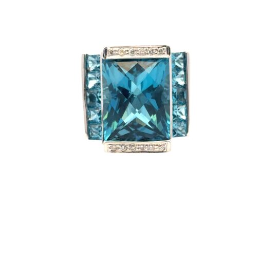 18k White Gold Blue Topaz and Diamond Ring