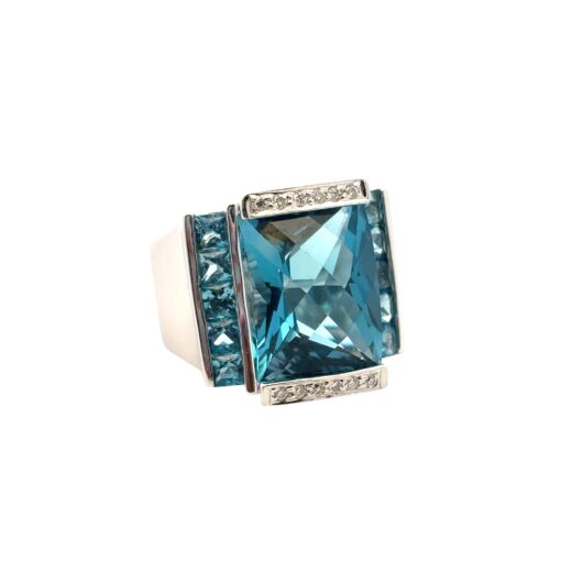 18k White Gold Blue Topaz and Diamond Ring