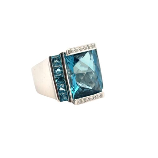 18k White Gold Blue Topaz and Diamond Ring