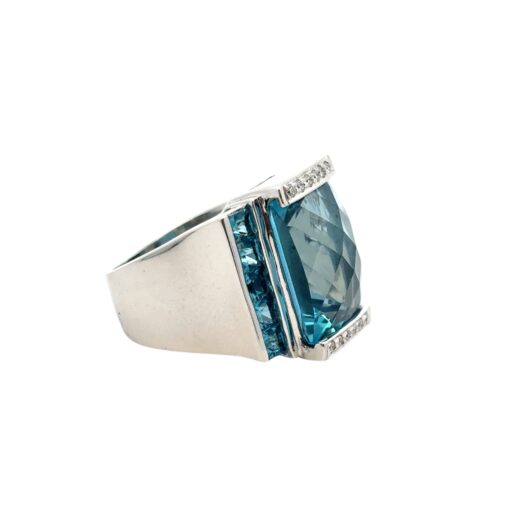 18k White Gold Blue Topaz and Diamond Ring