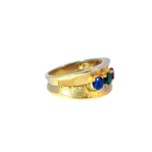 Vintage 3 Multicolor Stone 14k Yellow Gold Ring Band