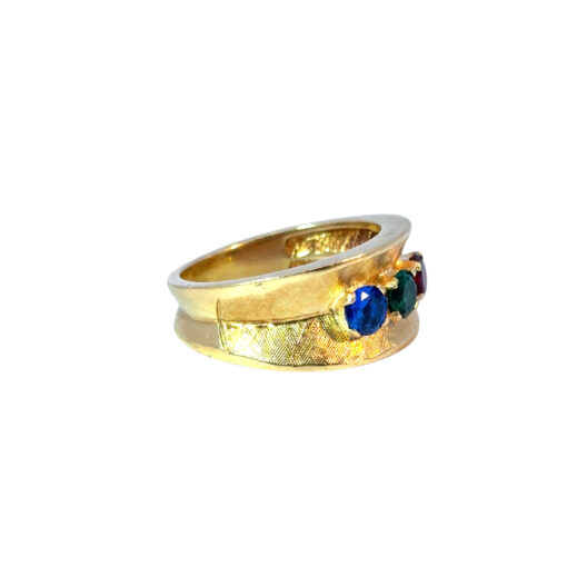Vintage 3 Multicolor Stone 14k Yellow Gold Ring Band